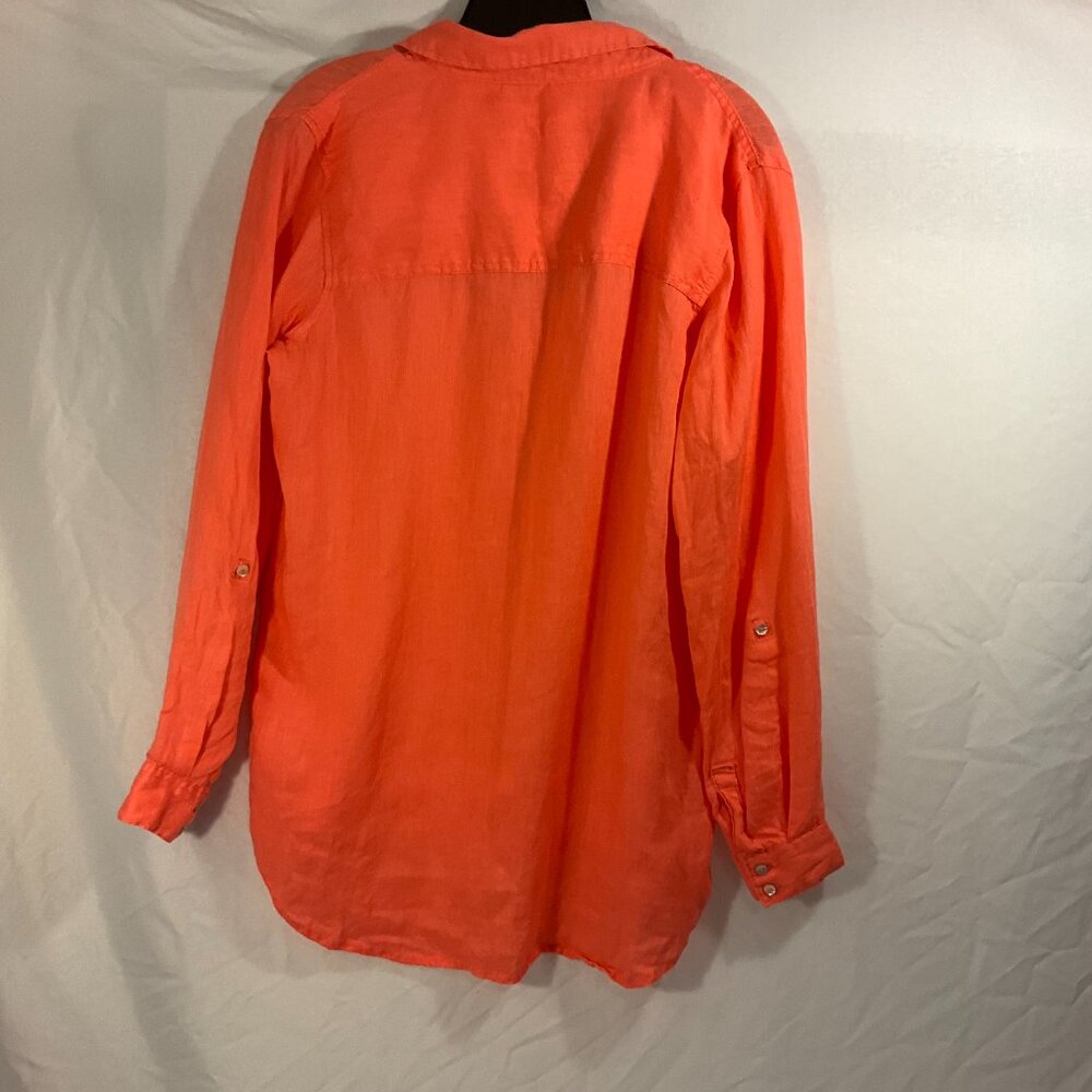 Sigrid Olsen Women's Coral/Orange V-Neck Tunic Blouse 100% Linen Size M - Picture 3 of 10